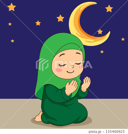 moslem girl praying at night 135400925