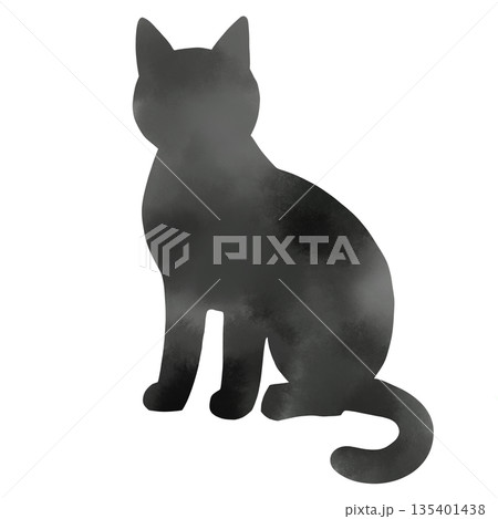 水彩風の猫のシルエットイラスト 落ち着いたモノトーンの動物素材 水彩風の猫のシルエットイラスト 落ち着いたモノトーンの動物素材 135401438