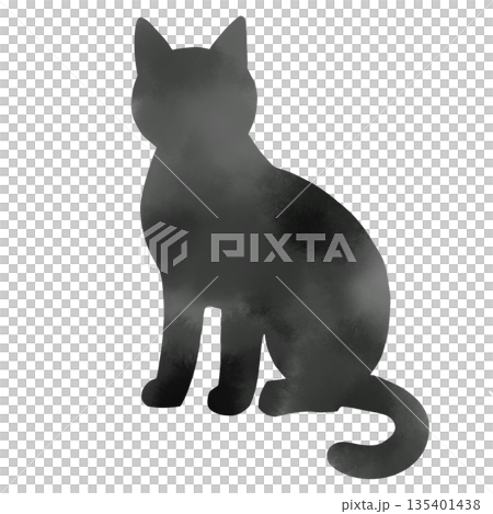 水彩風の猫のシルエットイラスト 落ち着いたモノトーンの動物素材 水彩風の猫のシルエットイラスト 落ち着いたモノトーンの動物素材 135401438
