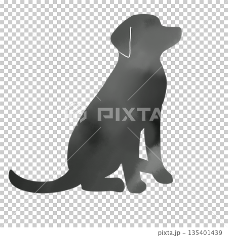 Watercolor dog silhouette illustration, calm monotone animal material 135401439