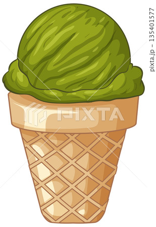 Green Tea Matcha Ice Cream Scoop in a Waffle Cone Green Tea Matcha Ice Cream Scoop in a Waffle Cone 135401577