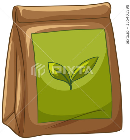 Brown Paper Bag with Green Leaf Label Vector Illustration 135401598