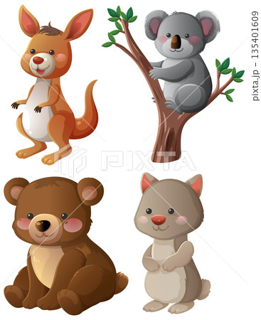 Cute Cartoon Australian Animals in Vector Illustration 135401609