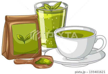 Green Matcha Tea Set with Powder Bag and Smoothie Glass Green Matcha Tea Set with Powder Bag and Smoothie Glass 135401621