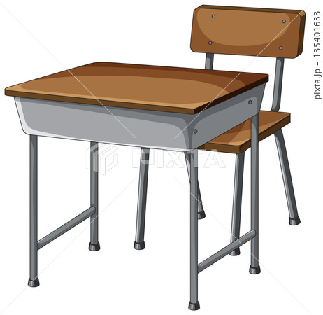 Single Wooden School Desk and Chair Illustration Single Wooden School Desk and Chair Illustration 135401633