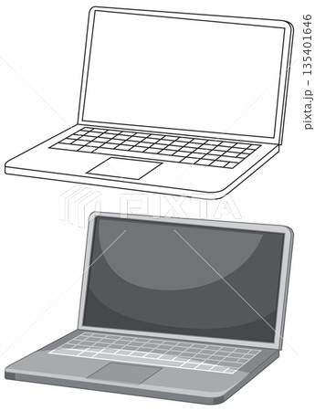 Open Laptop Vector Illustration in Line Art and Grayscale Styles Open Laptop Vector Illustration in Line Art and Grayscale Styles 135401646