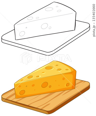 Vector Illustration of a Cheese Wedge on a Wooden Cutting Board Vector Illustration of a Cheese Wedge on a Wooden Cutting Board 135401660