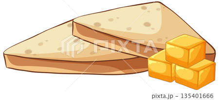 Vector Illustration of Sliced Toasted Bread with Butter Cubes Vector Illustration of Sliced Toasted Bread with Butter Cubes 135401666