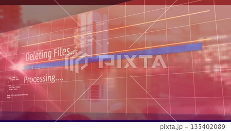 Displaying UI showing deleting files at console, with grid overlay, progress bar and status labels 135402089