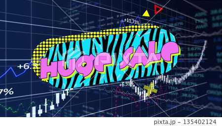 Displaying sale bubble with zebra stripes and pink text on trading dashboard, candlestick bars Displaying sale bubble with zebra stripes and pink text on trading dashboard, candlestick bars 135402124