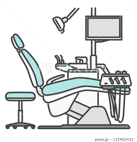 歯科治療用フル装備の歯科ユニットとチェアのイラスト 135402432
