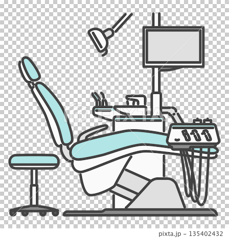 歯科治療用フル装備の歯科ユニットとチェアのイラスト 135402432