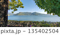 Scenic dam view with mountains in the background 135402504