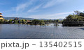 Large wooden balcony overlooking scenic landscape and beautiful view, AI Generated 135402515