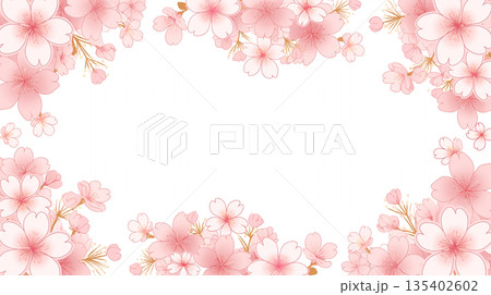 優しい春の花フレーム 丸型囲みイラスト 春の花背景 シンプルテンプレート 春らしい雰囲気 演出素材  135402602