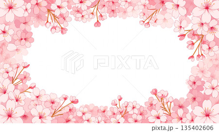 春の花フレームイラストセット 余白スペースあり 装飾素材 背景テンプレート 上品 優美 柔らかい 135402606