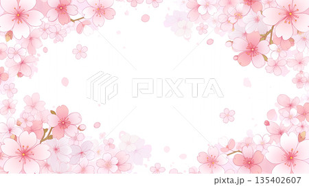 春の花フレームイラストセット 余白スペースあり 装飾素材 背景テンプレート 上品 優美 柔らかい 135402607