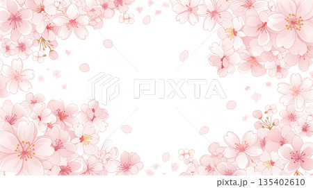 春の花フレームイラストセット 余白スペースあり 装飾素材 背景テンプレート 上品 優美 柔らかい 135402610