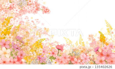 春らしい花々で彩る丸型フレーム素材 ナチュラル 背景イラスト シンプル装飾 花飾り デザインパーツ 春らしい花々で彩る丸型フレーム素材 ナチュラル 背景イラスト シンプル装飾 花飾り デザインパーツ 135402626
