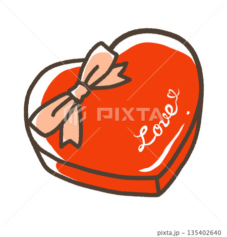 ピンクのリボンの飾りがついた赤いハートのプレセント 135402640