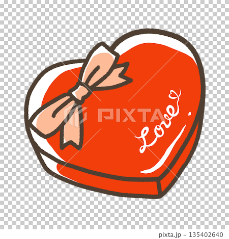 ピンクのリボンの飾りがついた赤いハートのプレセント 135402640