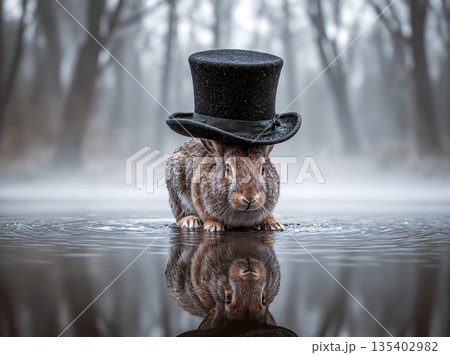 帽子を被ったウサギ 135402982