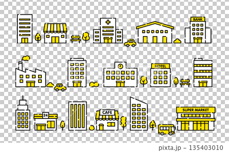 建物のアイコンセット|ビル・店舗・施設 ベクター素材 建物のアイコンセット|ビル・店舗・施設 ベクター素材 135403010