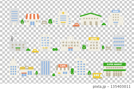 可愛的建築圖標集 | 建築物、商店、設施向量素材 可愛的建築圖標集 | 建築物、商店、設施向量素材 135403011