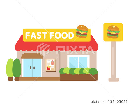 カジュアルなファストフード店舗の建物イラスト 135403031