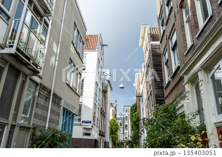 Narrow Street with Traditional Buildings in Amsterdam 135403051