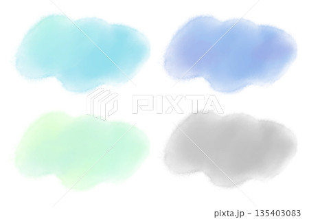 水彩風にじみイラスト　寒色セット 135403083