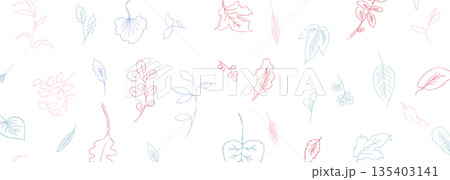 線画。線画タッチの植物イラスト。夏と春に使える植物ベクターフレーム。 135403141