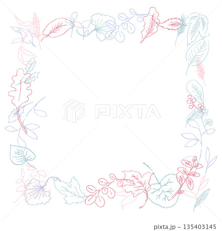 線画。線画タッチの植物イラスト。夏と春に使える植物ベクターフレーム。 135403145
