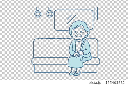 一位老年婦女坐在火車或公車座位上,享受著外出活動的插圖 一位老年婦女坐在火車或公車座位上,享受著外出活動的插圖 135403282