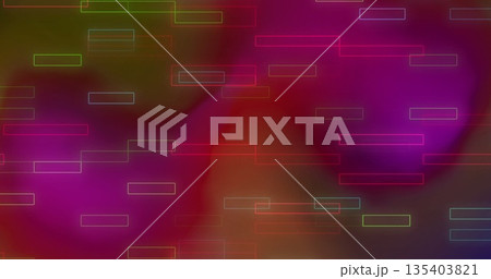 Displaying neon rectangle outlines floating in abstract digital artwork, with multicolor gradient 135403821