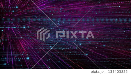 Flowing digital grid and particle streams receding in virtual data space, with glowing data flow Flowing digital grid and particle streams receding in virtual data space, with glowing data flow 135403823