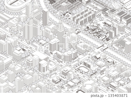 街並みの立体図. 都市の景観. アイソメ図で描いた都市. 135403871
