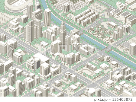 街並みの立体図. 都市の景観. アイソメ図で描いた都市. 135403872