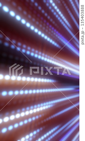 Dynamic abstract light tunnel made of glowing dots and streaks, creating a sense of speed, motion, and digital flow 135403888