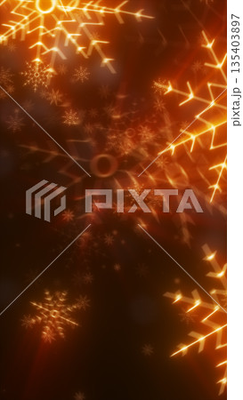 Warm glowing golden snowflakes shining brightly in a festive abstract background 135403897