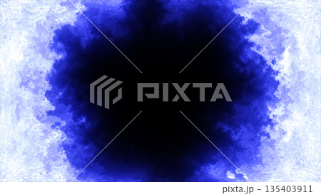 Cool blue icy energy forming a bright circular portal with frozen textures around a deep dark center 135403911