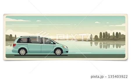 レトロな絵葉書のような湖畔ドライブ 135403922