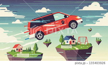 自由を求めて空を飛ぶミニバン 135403926