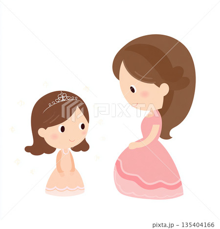 向き合って話す母と娘のイラスト。相談や共感、家族のコミュニケーション 135404166