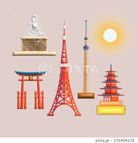 Travel Japan symbol and icon landmark monument. Travel Japan symbol and icon landmark monument. 135404226