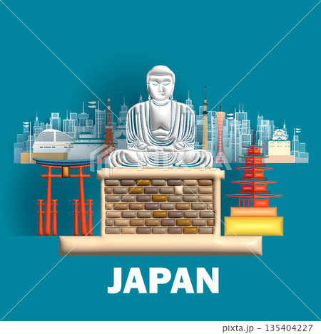 Travel great buddha in Kamakura landmark in Japan symbol and icon. Travel great buddha in Kamakura landmark in Japan symbol and icon. 135404227