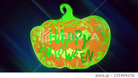 Glowing green and orange pumpkin with HAPPY HALLOWEEN text image Glowing green and orange pumpkin with HAPPY HALLOWEEN text image 135404256