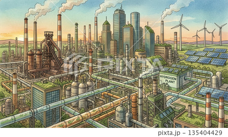 煙突とパイプの工場 135404429