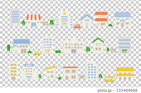可愛的房屋和建築圖標集 | 住房和設施向量素材 135404688