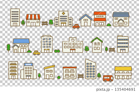 Cute house and building icon set | Housing and facilities vector material Cute house and building icon set | Housing and facilities vector material 135404691